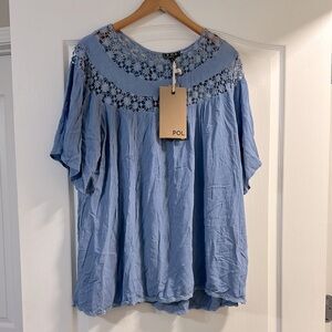POL Blue Boxy Bib Collar Tunic Dress